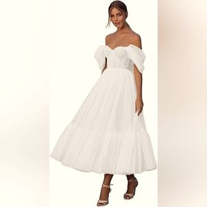 White Tulle Midi Dress